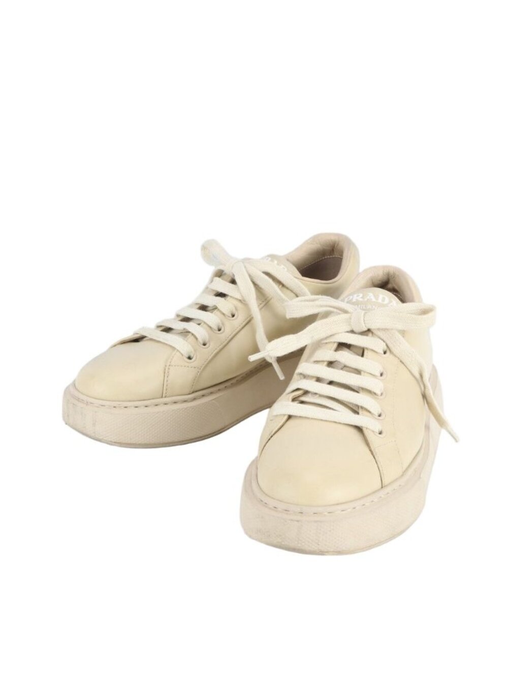 Prada Leather Low Cut Sneakers Lace Up Shoes Flat